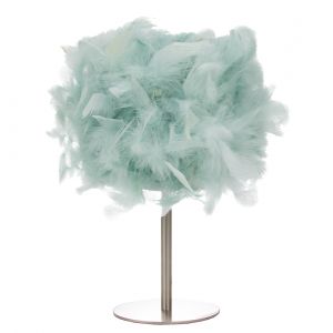 Modern and Real Duck Egg Feather Table Lamp with Satin Nickel Base and Switch