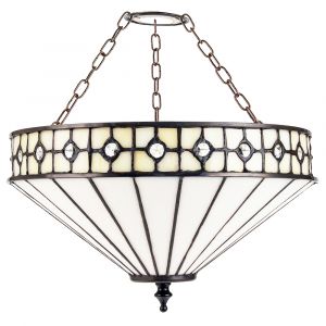 Modern Opal White Tiffany Glass Pendant Shade with Small Circular Clear Beads