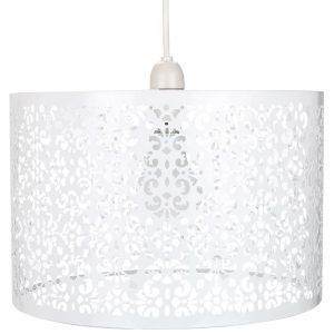 Moroccan Designed Large White Metal Pendant Light Shade with Floral Decoration