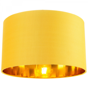 Contemporary Ochre Cotton 14" Table/Pendant Lamp Shade with Shiny Gold Inner
