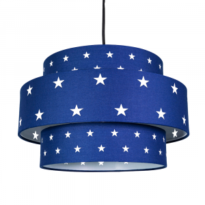 Triple Tier Midnight Blue Cotton Fabric Childrens Pendant Shade with Stars Decor