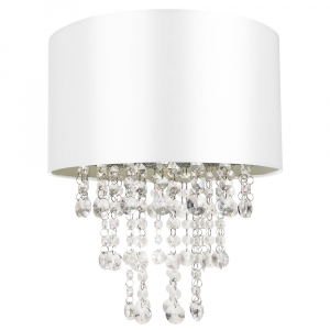 Modern White Satin Fabric Pendant Light Shade with Transparent Acrylic Droplets