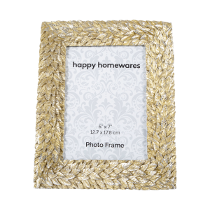 Modern 5x7 Resin Photo Frame with Multi Leaf Decor in Metallic Gold and Silver