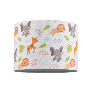 Jungle Animals Childrens Linen Fabric Lamp Shade - Elephants Lions and Giraffes