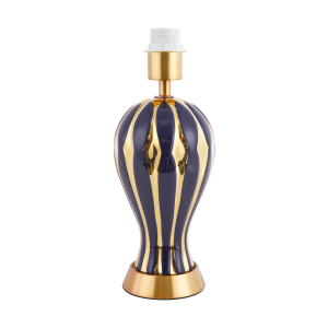 Traditional Glossy Navy Midnight Blue and Polished Gold Ceramic Table Lamp Base