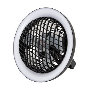 Black Rechargeable 3 Speed Desk Fan with LED Dimmable Ring Light