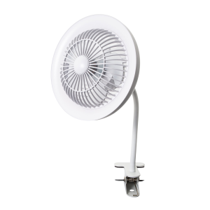 White Rechargeable 3 Speed Clip-On Fan with LED Dimmable Ring Light