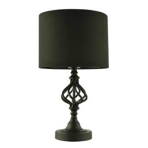 Classic Twist Metal Table Lamp in Matte Black with Black Drum Shade