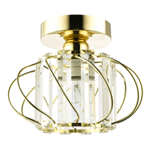 Modern Polished Gold Ceiling Light Fitting with Clear Crystal Glass