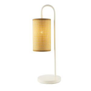 Vintage Classic White Gloss Table Lamp with Tubular Woven Rattan Shade