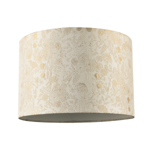 Chic Textured Off-Cream Jacquard Drum Shade with Gold Foil Decor Print