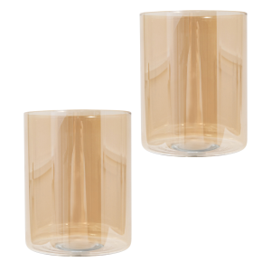 Pair of Amber Tinted Glass Shades with Rectangular Shape for E14 and E27 Bulbs