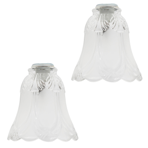 Pair of Frosted and Clear Glass Shades with Floral Design for E14 and E27