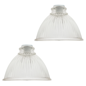 Pair of American Diner Clear Glass Shades with Ribbed Lines for E14 and E27