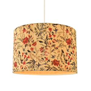 Bird Theme Bamboo Pendant Lamp Shade with Green Leaves and Red Flowers