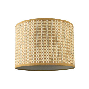 Vintage Reeded Paper Round Lamp Shade with Taupe Cotton Fabric Trims