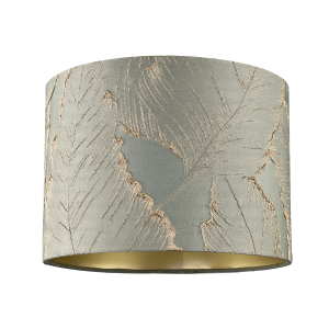 Dusty Silver Jacquard Cotton Lamp Shade with Gold Leaf Foil Leaves