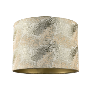 Modern Floral Drum Lamp Shade with Shiny Gold and Silver Fern Leaves