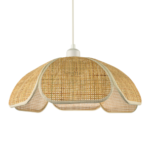 Vintage Art Deco Rattan Pendant Shade with Cream Cotton Fabric Trims