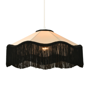 Chic Victorian Pendant Lamp Shade in Cream Faux Silk with Black Trims