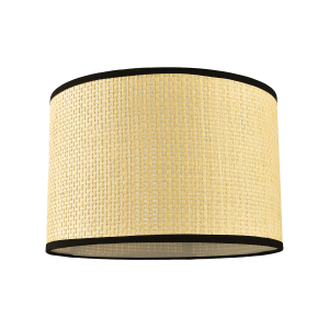 Thin Strapped Rattan Drum Lamp Shade with Black Cotton Fabric Trims
