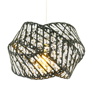 Designer Triple Ring Black Pendant Lamp Shade with Clear Acrylic Beads