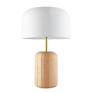 Modern Designer Wooden Table Lamp with White Gloss Domed Metal Shade