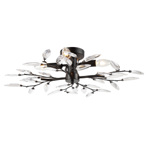 Modern Matte Black Branch Themed Ceiling Light Fitting with Clear Acrylic Leaves