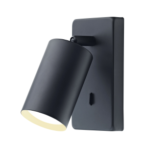 Designer LED Powered Matte Black Metal Spot Wall Light with Switch