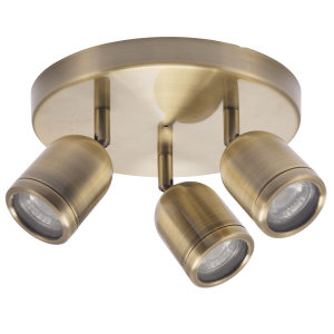 Modern Triple Spot IP44 Antique Brass Bath Ceiling Light with Adjustable Heads