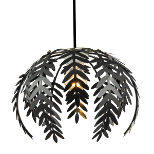 Traditional Fern Leaf Design Ceiling Pendant Light Shade in Black Gloss Finish