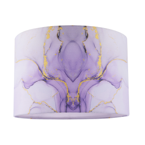 Designer Drum Lamp Shade in Marble Effect Cotton Fabric in Soft Lilac and Purple