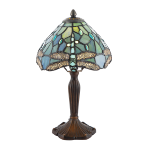 Handmade Emerald Green Stained Glass 8 Inch Tiffany Lamp with Dragonfly Design