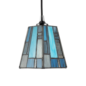 Art Deco Tiffany Glass Pendant Shade with Pale and Navy Blue Panels