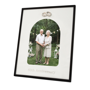 60th Anniversary Matte Black 5x7 Picture Frame with Diamante Rings