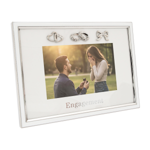 Modern Engagement 4x6 Photo Frame in Nickel Plating with Double Rings