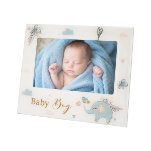 Baby Boy Baby Picture Frame with Duck Egg Blue Elephant and Hearts