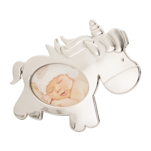 Cute Unicorn Themed Shiny Nickel Plated Metal Baby Oval Picture Frame
