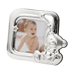 Square Shaped Teddy Bear Baby Photo Frame with Small Diamante Stars