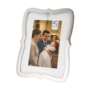 Christening Picture Frame Nickel Plated with Diamante Cross and Stars