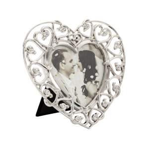 Heart Themed 4x4 Silver Picture Frame with Small Diamante Crystals