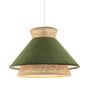 Designer Dark Olive Velvet and Natural Rattan Pendant Lighting Shade