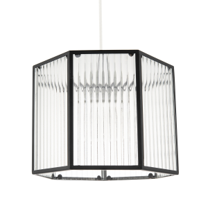 Vintage Industrial Lantern Pendant Shade in Black with Ribbed Glass