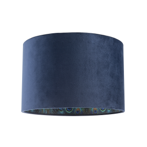 Midnight Blue Velvet Lamp Shade with Colourful Peacock Feather Inner
