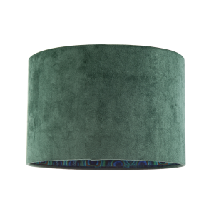 Forest Green Velvet Lamp Shade with Colourful Peacock Feather Inner