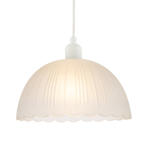 Classic Frosted White Pendant Shade with Fluted Edge and Etched Lines