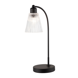Traditional Matte Black Arch Desk Table Lamp with Clear Ribbed Shade