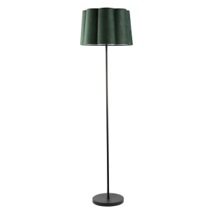 Modern Matte Black Floor Lamp with Forest Green Velvet Scallop Shade