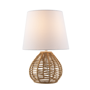 Brown Twisted Paper Table Lamp with White Linen Fabric Drum Shade