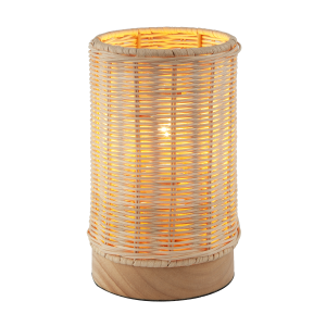 Traditional Natural Woven Rattan Table Lamp with Rubber Wood Base